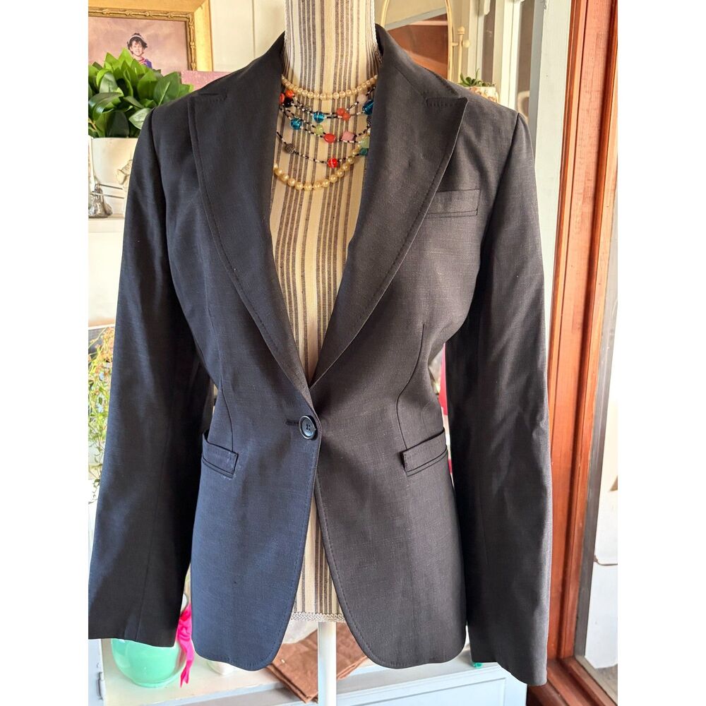 Ann Taylor Sz 10 Charcoal Gray Wool Blend Blazer Structured Tailored 3 Pocket